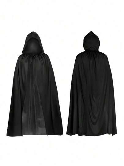 1pc Unisex Adults Black Sheer Knit Cloak Hooded Cape Single Layer Costume Accessory For Witch, Demon, Vampire, Costume For Halloween, Masquerade Party, Performance Use, Length 1.7M, Lightweight Sheer Material