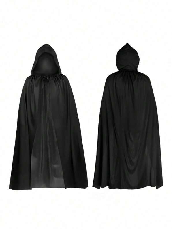 1pc Unisex Adults Black Sheer Knit Cloak Hooded Cape Single Layer Costume Accessory For Witch, Demon, Vampire, Costume For Halloween, Masquerade Party, Performance Use, Length 1.7M, Lightweight Sheer Material