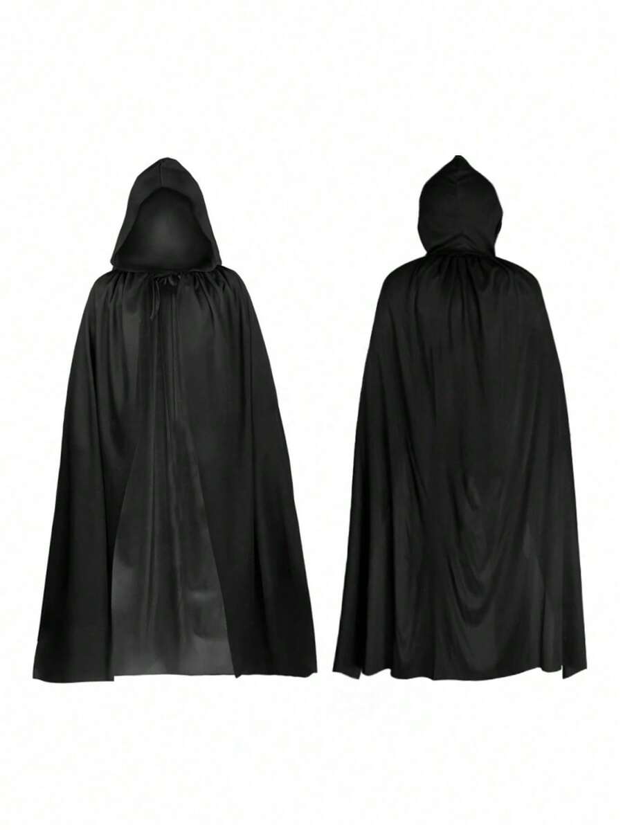 1 pieza Capa con capucha unisex para adultos, de tejido transparente negro, accesorio de disfraz de capa de una sola capa para bruja, demonio, vampiro, disfraz para Halloween, fiesta de máscaras, uso en actuaciones, longitud 1,7M, material transparente y ligero - Multicolor - Ver 1