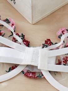 Women's Sexy Floral Embroidered Mesh Lingerie Set, Rave - White - View 3