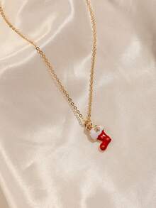 1 pieza Collar de mujer de moda con colgante de árbol de Navidad, calcetín, bastón de caramelo, collar gargantilla para uso diario