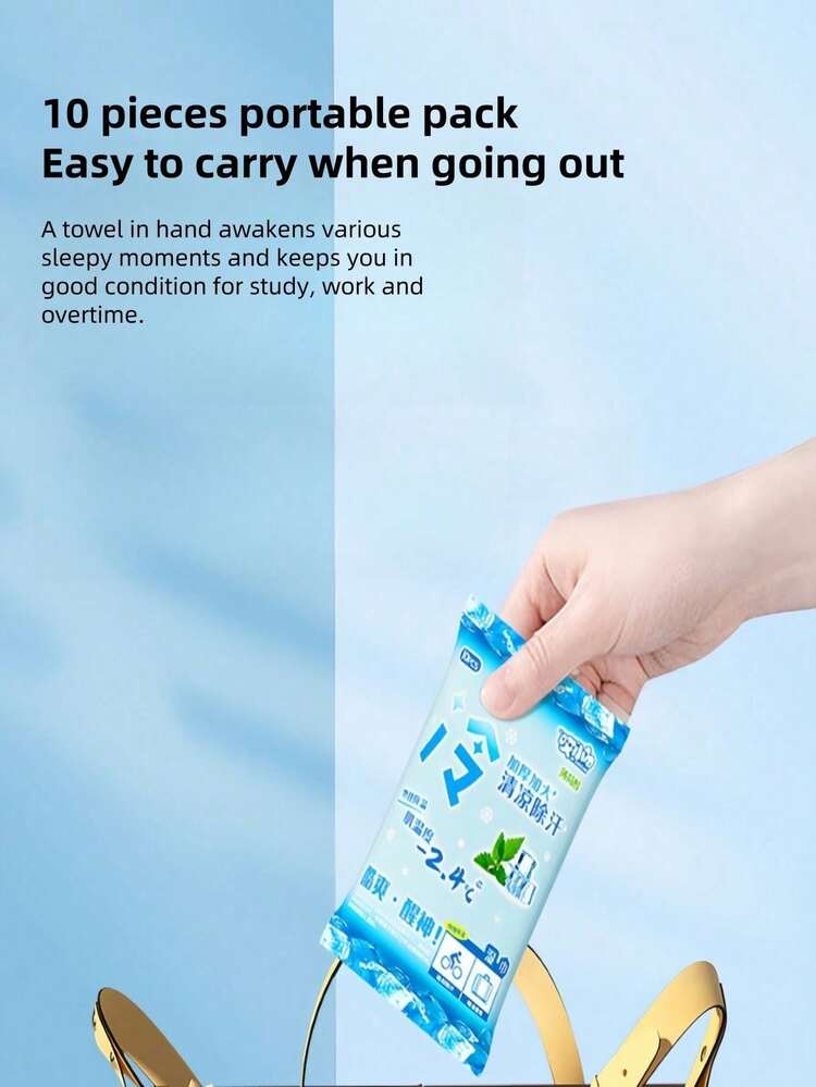 2.4°C Cooling Wet Wipes, Back To School, Travel, Gym Cooling, Oil-Absorbing, Face Refreshing, Portable, Enhanced Cooling Sensation. Refreshing, Sweat-Absorbing, Intense Cooling - 2.4°C Cooling Effect (Lab Tested, Individual Results May Vary), 10 Sheets/Pack - Multicolor - View 7