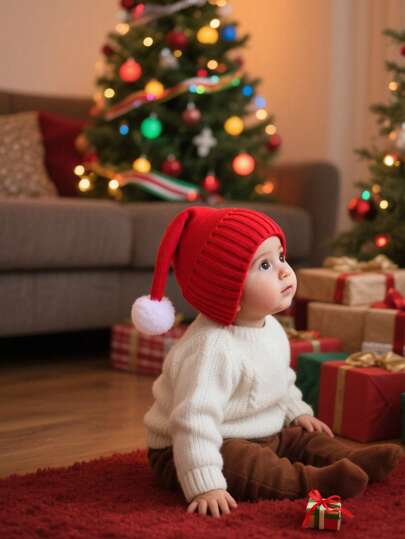 1 peça de chapéu de Natal quente de inverno para crianças, de cauda longa, adequado para manter o bebê aquecido, chapéus de malha para bebês meninos e meninas