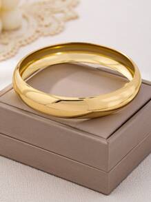 3pcs/Set Minimalist Geometric Asymmetrical Teardrop Shaped Metal Bangle Bracelet Set, Thick Solid Gold-Tone Alloy Material, Suitable For Women