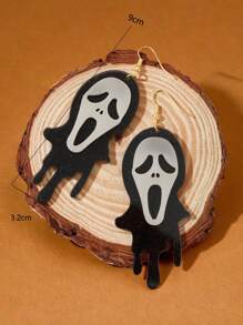 1 对黑色幽灵骷髅耳环，独特吓人脸设计，适合女性，万圣节派对装饰