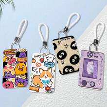 1 pieza Soporte vertical de cuero para tarjetas con correa para el hombro, con portador de tarjetas creativo incorporado, diseño de dibujos animados de amor, para tarjeta de campus, almuerzo, autobús, metro, identificación laboral - titular de la tarjeta de autobús - Ver 1