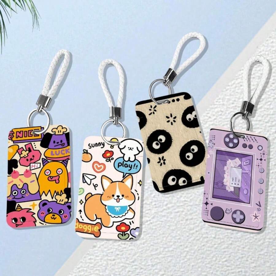 1 pieza Soporte vertical de cuero para tarjetas con correa para el hombro, con portador de tarjetas creativo incorporado, diseño de dibujos animados de amor, para tarjeta de campus, almuerzo, autobús, metro, identificación laboral - titular de la tarjeta de autobús - Ver 1