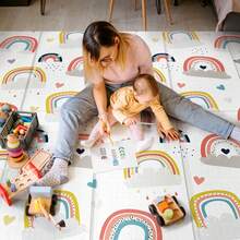 79x71 Foldable Baby Play Mat For Floor, Extra Large Tummy Time And Crawling Playmat, Thick Foam Play Mat For Baby, Reversible Portable Babies Floor Mats For Infant, Toddler - 彩虹 - 查看 8