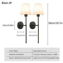2pcs Battery-Operated Wall Sconces With Fabric Shade, Rechargeable LED Wall Lights Set Of 2, Dimmable Wireless Lamp With 3 Color Temperature, 12 RGB And Remote For Bedroom Living Room Hallway