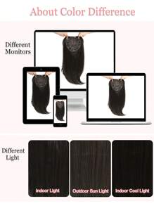 18英寸假发片，专为脱发人士设计，6.5x6.5英寸假发片，增加发量，黑色/棕色直发假发片，女士适用。 - 黑棕色 - 查看 10