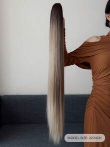 Tóc nối đuôi ngựa dài 32 inch màu đỏ rượu sô cô la, kiểu cài lỏng cổ điển dành cho nữ. - Màu nâu ombre - Xem 3