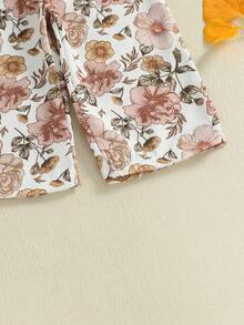 Infant Baby Girls Clothing Set Solid Color Long Sleeve Ribbed Romper With Print Overalls 2Pcs Outfit - màu nâu - Xem 7