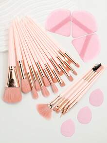 28件套终极化妆刷套装，包含大号散粉刷、腮红刷、修容刷、粉底刷、遮瑕刷和眼影刷 - 附赠水滴美妆蛋、拇指粉扑和三角粉扑 - 尼龙刷毛，适合所有肤质。化妆刷套装，化妆刷套装，化妆刷套装，全套化妆刷，化妆刷套装，全套化妆工具，化妆刷套装，化妆刷套装，化妆礼盒套装 - 粉色 - 查看 11