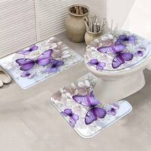 Bộ 4 rèm tắm hình bướm tím mộng mơ, quà tặng trang trí nhà mới tuyệt đẹp cho ngôi nhà hiện đại. Bộ rèm tắm và thảm chùi chân chống thấm nước ba món kèm 12 móc treo rèm tắm. Trang trí phòng tắm - Nhiều màu - Xem 4