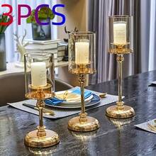 1pc European Style Metal Glass Candlestick Ornament Light Luxury Wedding Party Table Decoration Props, Home Romantic Candlelight Dinner, Table Decoration, Romantic Candlestick, Atmosphere Decor, Table Living Room Table Decor, Birthday Candles - 1pc - View 5
