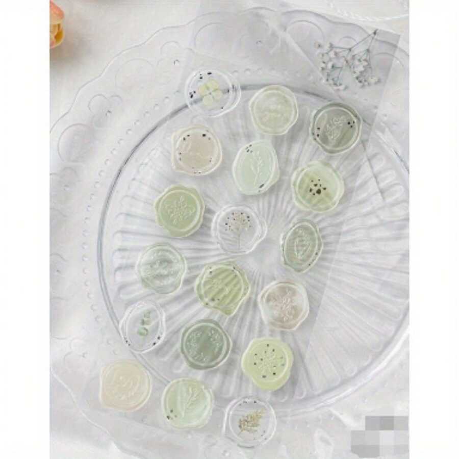 Wax Seal Stickers – 18-Piece Set With 6 Styles, Transparent Dried Flower Stamp Stickers, Self-Adhesive Envelope Seals For Wedding Invitations - Kẹo xanh - Xem 1