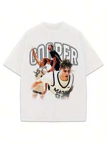 Cooper Flagg Vintage Style Basketball 90'S Graphic Design T-Shirt 180g, Pure Cotton, Heat Transfer Printed T-SHIRT - 白色 - 查看 2