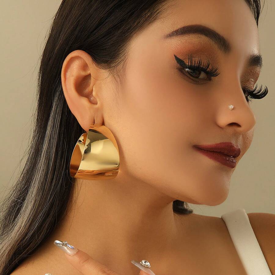 Light Luxury  Geometric Circle Earrings For Women - Elegant Retro Simple Design Earrings Niche - 銀色 - 查看 1