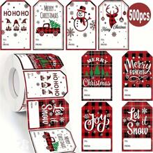 200/500/1000 pezzi Etichette regalo di Natale, etichette di carta festive con design a quadri rossi, messaggi "Ho Ho Ho", "Gioia", "Buon Natale" e "Che nevichi", colori misti, per confezioni regalo, forniture per arte e artigianato