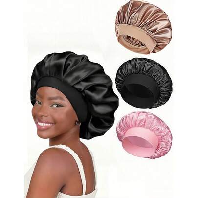2/1 Set Silk Satin Sleeping Cap, Elastic Wide-Banded Design, Hair Net, Sleep Cap, Hair Wrap, Mulberry Silk Material, Soft & Comfortable, Anti-Frizz, Suitable For Curly And Straight Hair, Suitable For Bathing, Home Beauty, Makeup, Holiday Items, Ideal Gift For Mothers And Women, Practical And Fashionable Accessory, High Quality, Improve Sleep Quality, Valentine's Day Gift, Bathroom Supplies, Satin Cap, Hat, Shower Cap