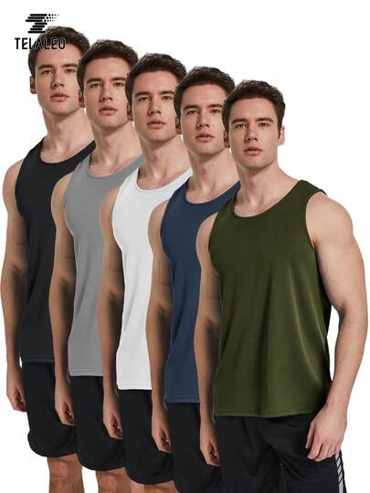 TELALEO 5 Packs Men's Cooling Mesh Tank Tops Fathers Day Gift Summer Clothes Men Beach Outfits Quick-Dry Muscle Shirts 4th Of July Sports