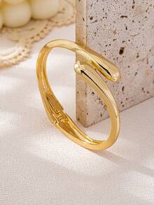 3 件/1 套时尚简约金属金色光滑波浪双层线镂空水滴手镯套装女士 - 金黃色 - 查看 16