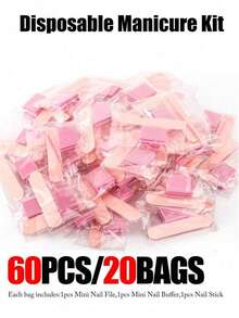 60/30/15/3件一次性美甲套装，30套独立包装美甲套装-迷你指甲锉，迷你指甲抛光器，美甲棒，适用于沙龙家居 - 粉色 - 查看 9
