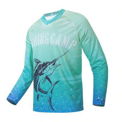 TELEYI Men'S 3D Digital Print Long Sleeve Sun Protection Shirt, Quick Dry Breathable Polyester 100%Knit Fabric, V Neck Sports Top For Fishing Hiking Running Fitness, Regular Fit Outdoor Performance Tee, Geometric Pattern, Fall Season, Casual Running Cycling Beach Wear, Regular Fit Tee, Breathable Fabri Spring