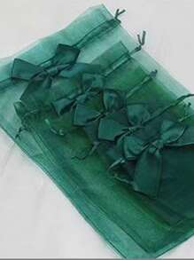 20 件蝴蝶结透明硬质薄纱袋，深绿色蝴蝶结透明软质薄纱袋，3.9x4.7 英寸珠宝袋，玫瑰抽绳袋，婚礼礼品袋，绿色派对礼品袋，圣诞节小礼品袋，返校、生日礼物，房间整理