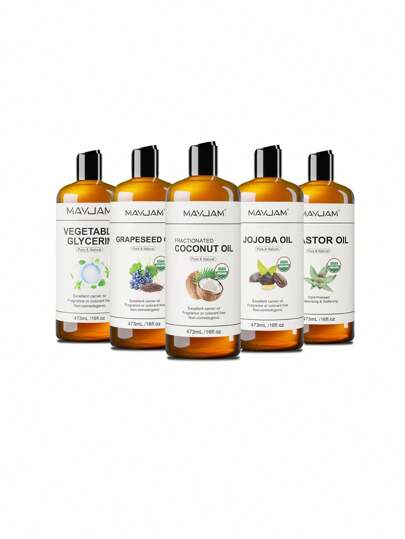 MAYJAM 1pc 473ml/16fl.Oz Base Oil Is Suitable For Hair, Facial And Full Body Massage. It Can Be Paired With Aromatherapy Machines And Humidifiers,Providing Nourishment To The Body, Moisturize Dry Skin, Leaving It Fresh And Non-Greasy ,Fractionated Coconut Oil,Jojoba Oil,Grapeseed Oil,Vegetable Glycerin,Castor Oil