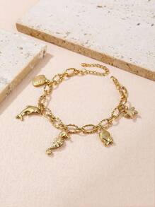 1 件时尚不锈钢心形与海洋串饰手链 - 金色 - 查看 7