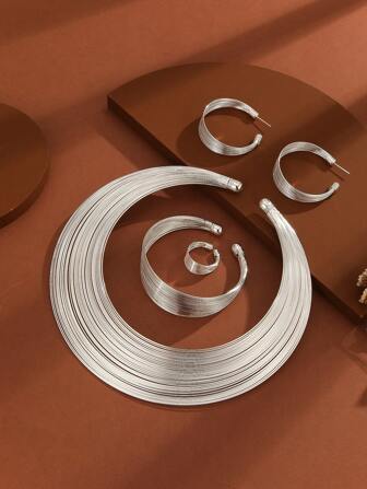 1 Set de 5 piezas Collar de novia nigeriana, Gargantilla de múltiples hilos de aleación Set de 4 piezas de joyería, Decoraciones transfronterizas