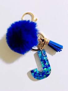1个字母首字母钥匙扣，可爱毛绒球钥匙圈，可挂在包包、背包、汽车上，是送给女性和女孩的绝佳礼物。这款钥匙扣饰有闪亮的树脂，可用作钱包和手提包的配饰，带有流苏，字母首字母从A到Y。 - 藍色 - 查看 28