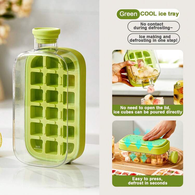 2-In-1 Ice Cube Bottle With Straw - Easy Press Ice Tray Water Bottle, Leak Proof Lid, Vertical Ice Maker, Easy To Clean, Easy To Use, 3-Hour Heat Preservation Drinking Cup, Portable Bottle For Freezer, Travel, Gym & Home Use, Kitchen Kitchenware Utensils - Olive Green - View 2