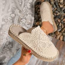 1 Pair Women's Woven Mesh Pattern Thick Sole Breathable Lightweight Sandals, Versatile For Summer - Beige - View 5