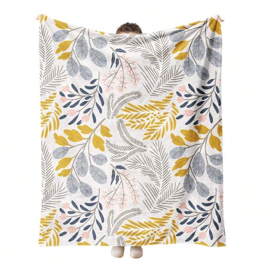 1pc Leaf Pattern Throw Blanket, Soft & Warm Plush Blanket For Home Decor, Living Room, Sofa, Nap, Lounge Chair, And Bedroom,Fall Decor,Autumn Decor,Room Decor - Multicolor - View 1