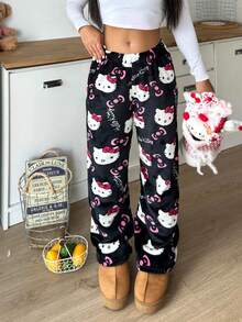 SANRIO 1 chiếc quần dài nữ bằng vải nhung mềm mại, ấm áp, dễ thương và thoải mái cho mùa thu/đông. - màu đen - Xem 3