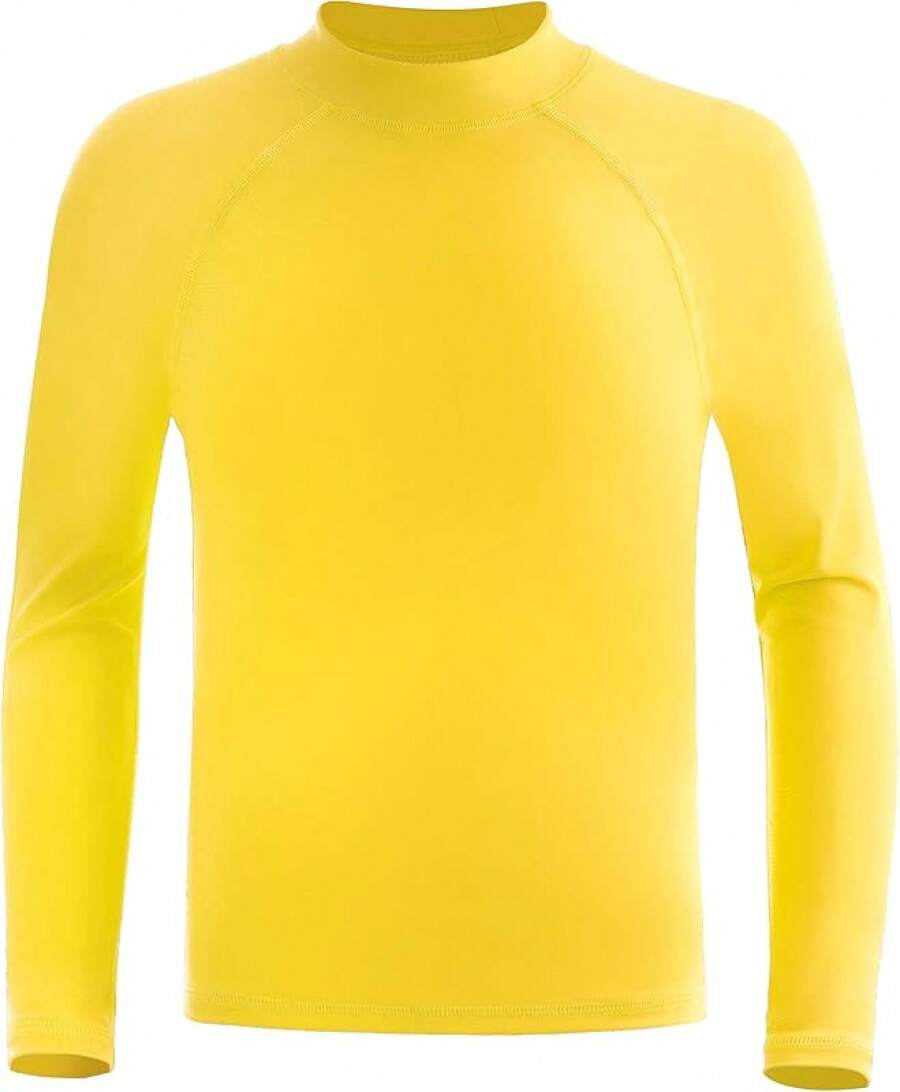 Boys Rash Guard Swim Shirt, UPF 50+ Long Sleeve Youth, Rashguard Surf Sports Shirts - 黃色 - 查看 1
