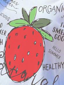 Cartoon strawberry pattern and alphabet slogan print describing strawberries,Casual Round Neck Short Sleeve T-Shirt,Oversize Loose Comfortable Cotton Blend Suitable For Summer Getaway,Unisex Solid Color Multi piece Tees Set .For Women Andfit，couples out out， - 白色+黑色 - 查看 5