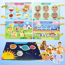 beartale 蒙特梭利幼儿益智游戏板，包含多种主题，帮助孩子学习身体、情绪、食物、交通工具、农场动物和太空知识。DIY益智感官玩具，寓教于乐，培养精细动作技能。适合3岁及以上男孩女孩。 - 彩色 - 查看 8