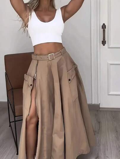 Falda casual de unicolor para mujer de talla grande, moda de verano