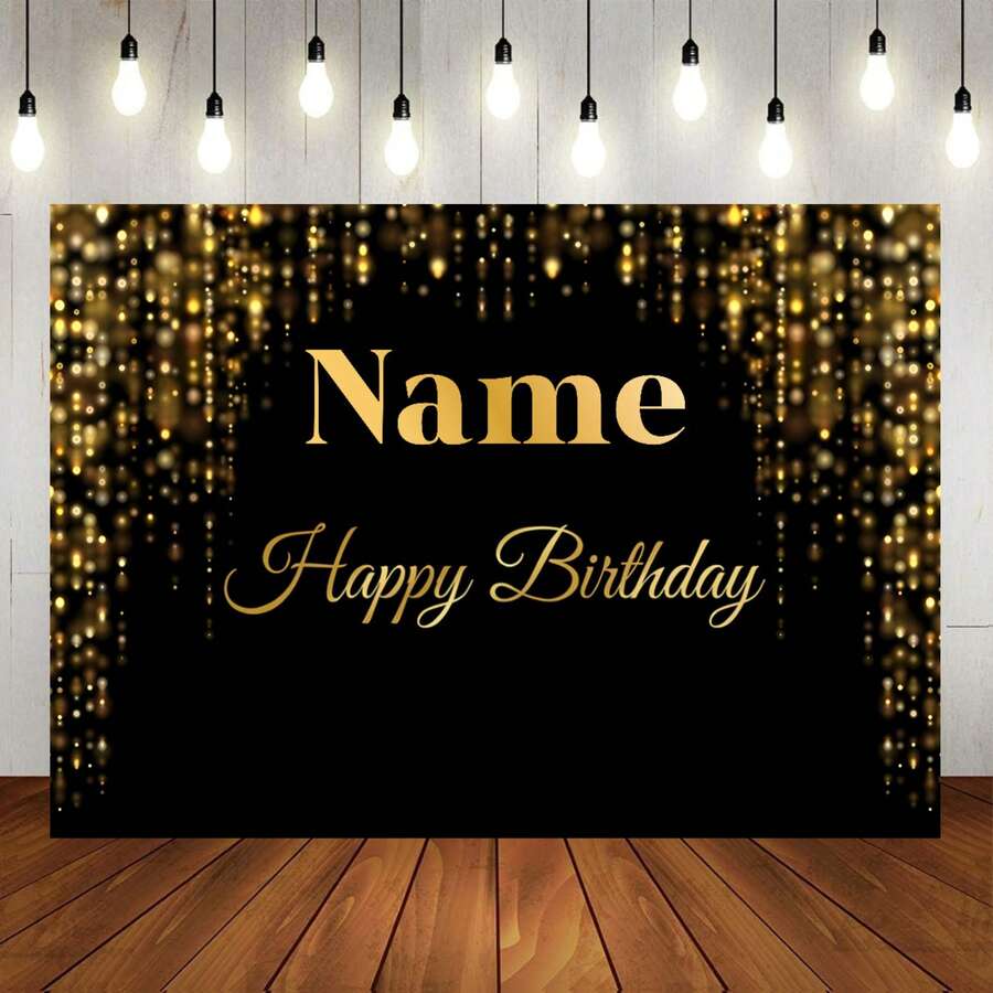 Black & Gold Glitter Polka Dot Gold Crown "Happy Birthday" Personalized Name Design Birthday Party Cake Table Decor Backdrop, Vinyl Photography Prop ,Travel Organizer
