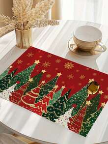 1/2/4/600Pcs Christmas Eucalyptus Theme Placemats, Polyester Placemats, Christmas Eucalyptus Theme Design Style Placemats, Suitable For Christmas Tabletop Decoration, Christmas Party Gathering Home Decor. 30x45cm. - Multicolor - View 3