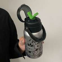 1 pezzo Bottiglia d'acqua isolata in acciaio inossidabile con manico in silicone con stampa 3D carina, grande capacità