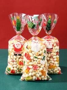 25/50 Stücke Weihnachtsgeschenktüten mit goldenem Bindedraht, Weihnachtsmann Schneeflocken Muster Geschenkverpackungstüten aus klarem Plastik, Fröhliche Weihnachten Party Geschenktüten Dekorationen, Geschenkverpackungszubehör, Kleine Geschenktüten für Weihnachtsfamilientreffen, Weihnachtsküchen Verpackungszubehör, Kleine Verkaufstüten für Weihnachtseinkäufe, 2026 Neujahr Dekoration, Weihnachtsdekoration, Weihnachtsgeschenke, Partybevorzugungen