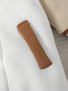 男婴针织毛绒罗纹长袖连体衣，拼接棒球熊图案，休闲可爱保暖连体衣，秋冬季 - 棕色 - 查看 6