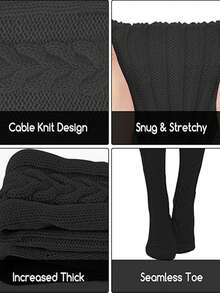 一双女士过膝长袜，过膝针织靴袜套装，保暖时尚的冬季保暖腿部装备，纯色过膝针织条纹扭纹图案袜，圣诞服装，保暖配饰，Y2K风格，舒适 - 彩色 - 查看 3