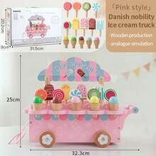 Expositor de madera en forma de carrito de helados, helados/paletas danesas nobles, juguete educativo de juego de roles para niños - Multicolor - Ver 13