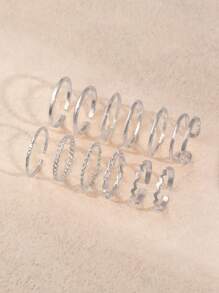 12 件简约链条扭纹开口戒指套装，适合日常佩戴