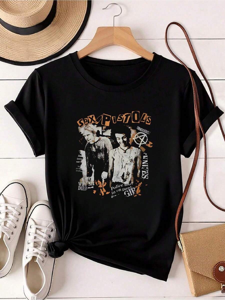 180g Pure Cotton  Pistols Shirt,  Pistols Cotton Black Uni T-Shirt S-5XL VN1546 Graphic Designer Clothes Streetwear Casual Top For Everyday Wear Stylish For Women Breathable Slightly Fashion Versatile Soft Summer Comfortable Stretched Print Round Neck Short Sleeve For Men
